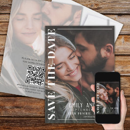 Enkel, minimalistisk, modern, två foto | QR-kod Spara Datumet