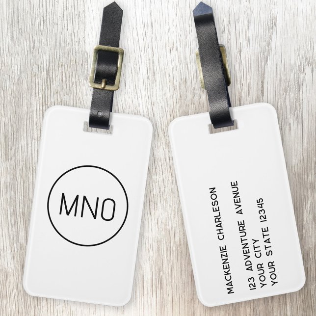 Enkel minimalistisk Monogram Initialer Bagagebricka (Simple monogram initials personalized luggage tag)