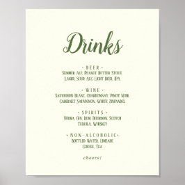 Enkel minimalistisk|Mörk Sage Bröllop Drinks Menu Poster