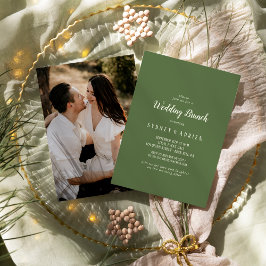 Enkel minimalistisk|Mörk Sage Photo Bröllop Brunch Inbjudningar