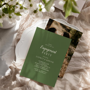 Enkel, minimalistisk Mörk Sage Photo Förlovningsfe Inbjudningar