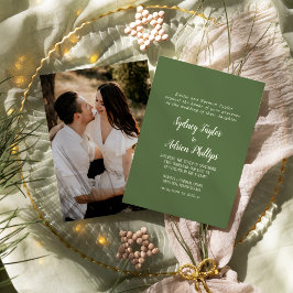 Enkel minimalistisk|Mörk Sage Photo Formal Bröllop Inbjudningar