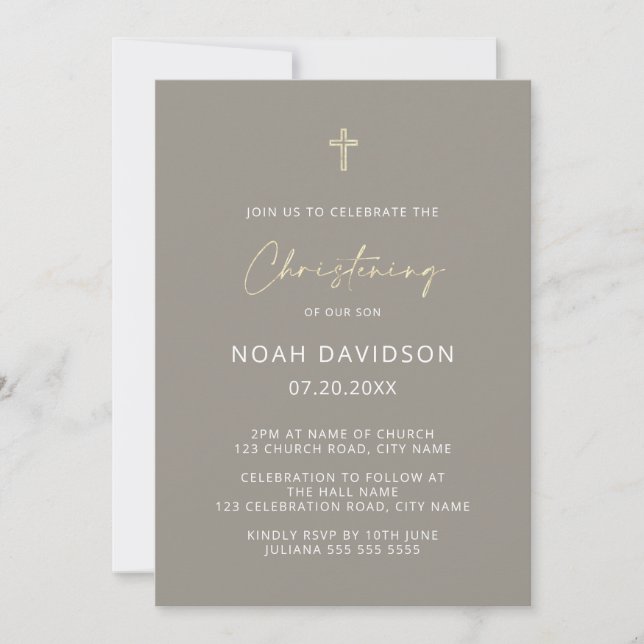 Enkel, minimalistisk Neutralt Guld Kor-Christening Inbjudningar (Framsida)