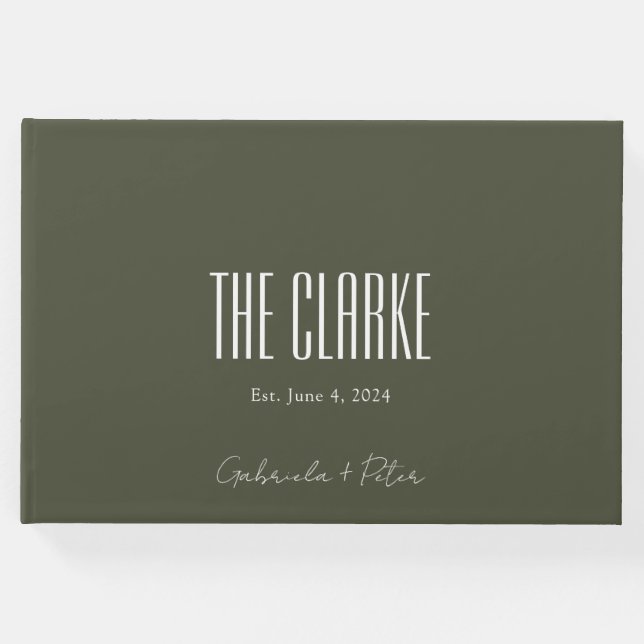 Enkel minimalistisk Oliv grönt modern Bröllop Gästböcker (Framsida)