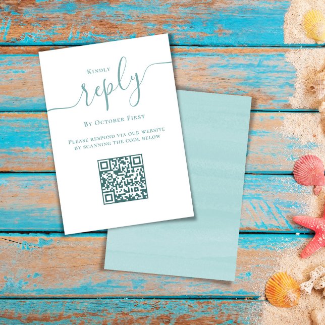 Enkel minimalistisk OSA av QR-kodturkos (Turquoise blue elegant calligraphy script response card )