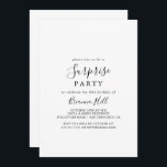 Enkel, minimalistisk överraskning Party Inbjudningar<br><div class="desc">Denna enkla minimalistiska överraskningsinbjudan är perfekt för en modern födelsedag,  pension eller någon överraskning för party. Den enkla och elegant designen har skript av typen klassisk och finare i svartvitt.</div>