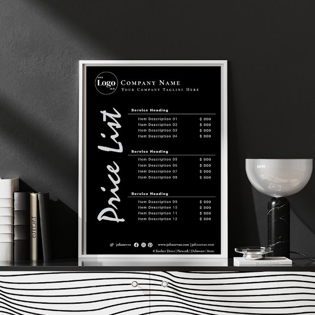 Enkel minimalistisk Pris svartvit lista Poster (Simple Minimalist black and White Price List Poster)
