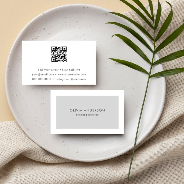 Enkel, minimalistisk QR-Grått-modern Snyggt Visitkort (Simple Minimalist QR Code Gray Modern Stylish Business Card)