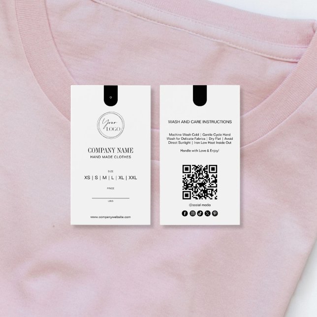 Enkel minimalistisk QR-kod kläder pris etikett lab Visitkort (Simple Minimalist QR Code Clothing Price Tag Label, BLACK AND WHITE)