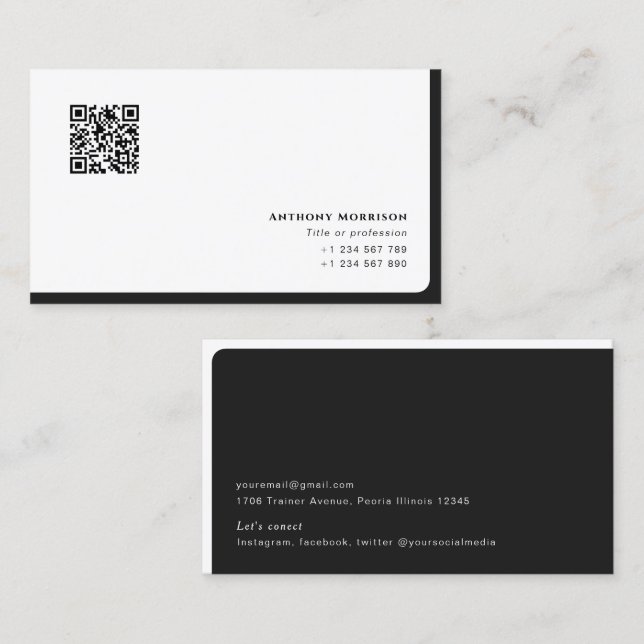 Enkel minimalistisk QR-professionell personlig  Visitkort (Fram/baksida)