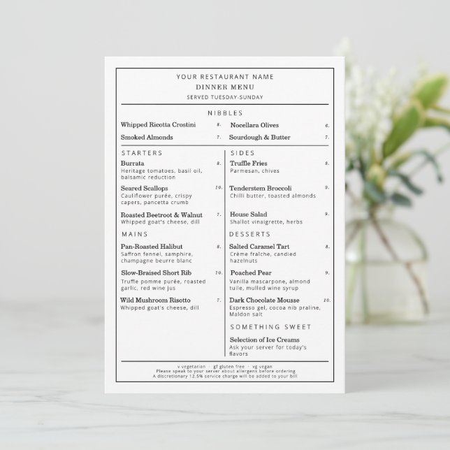 Enkel minimalistisk restaurang Lägg till din logot Meny (Stående Fram)