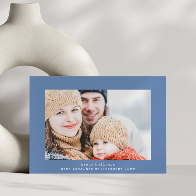 Enkel, minimalistisk retro-skrivmaskin två fotoblå julkort (Skapare uppladdad)