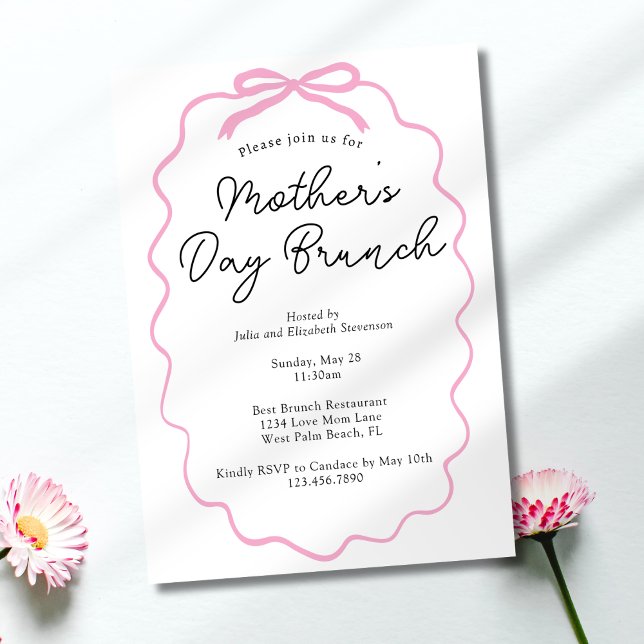 Enkel minimalistisk rosa rosett morsdagsbrunch inbjudningar (Skapare uppladdad)