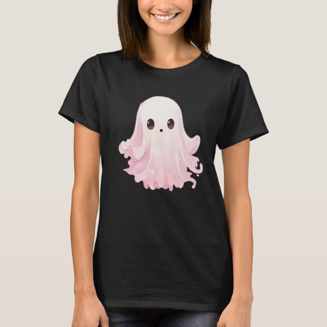 Enkel minimalistisk rosa spöke svart Halloween T Shirt (Framsida)