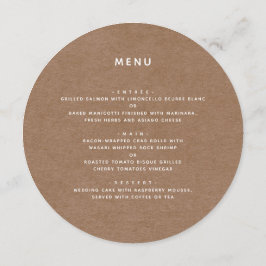 Enkel, minimalistisk Rustic Kraft Round Menu Meny