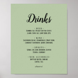 Enkel minimalistisk|Sage Bröllop Drinks Menu Poster