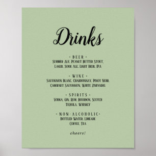 Enkel minimalistisk Sage Bröllop Drinks Menu Poster