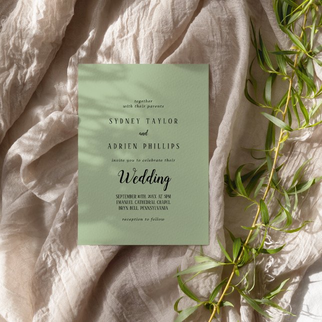 Enkel minimalistisk|Sage Informal Bröllop Inbjudningar (Skapare uppladdad)