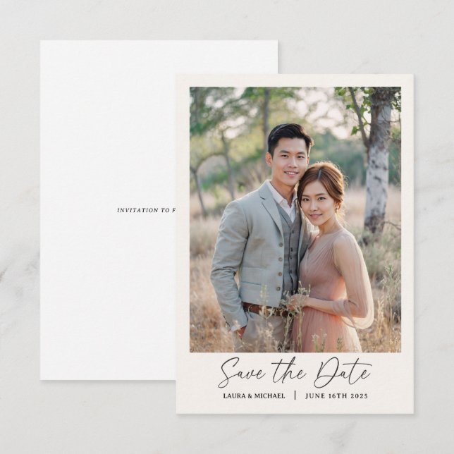 Enkel minimalistisk Save The Date med foto  Inbjudningar (Fram/baksida)