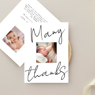 Enkel minimalistisk skript 2 foto baby shower tack kort