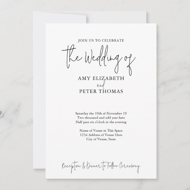 Enkel, minimalistisk skript - QR-kod - BW Bröllop Inbjudningar (Framsida)