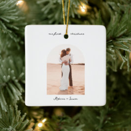 Enkel minimalistisk skriptfoto Boho-båge Julgransprydnad Keramik