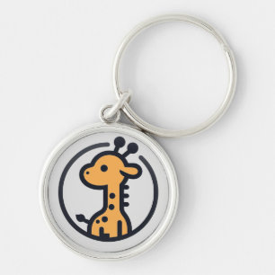 Enkel minimalistisk söt giraff i en cirkel rund silverfärgad nyckelring