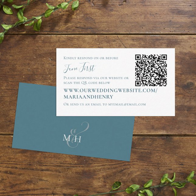 Enkel minimalistisk svar via QR-kod RSVP Blå Tilläggskort (Skapare uppladdad)