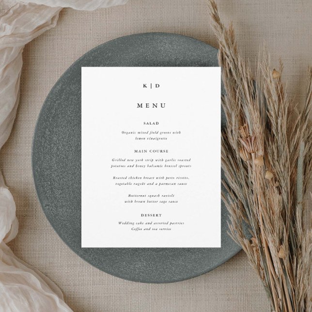 Enkel minimalistisk svart och vit Bröllop Meny (Simple minimalist black and white wedding dinner menu.)