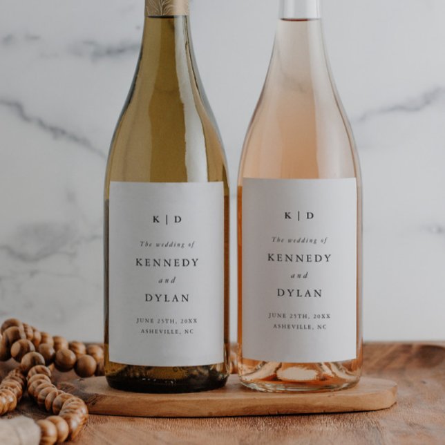 Enkel minimalistisk svart och vit Bröllop Vinflaska Etikett (Simple minimalist black and white elegant wedding wine label.)