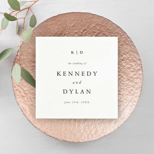 Enkel minimalistisk svart och vit vigselmonogram pappersservett (Simple minimalist black and white wedding napkin.)