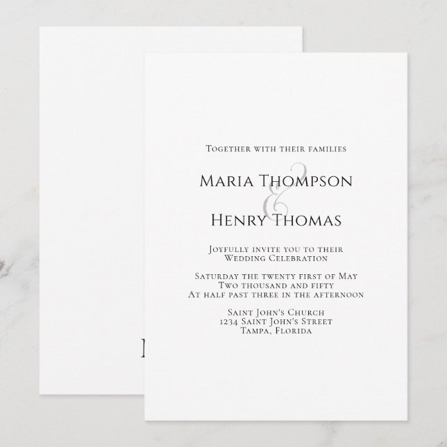 Enkel minimalistisk svart text et-tecken-mall inbjudningar (Fram/baksida)