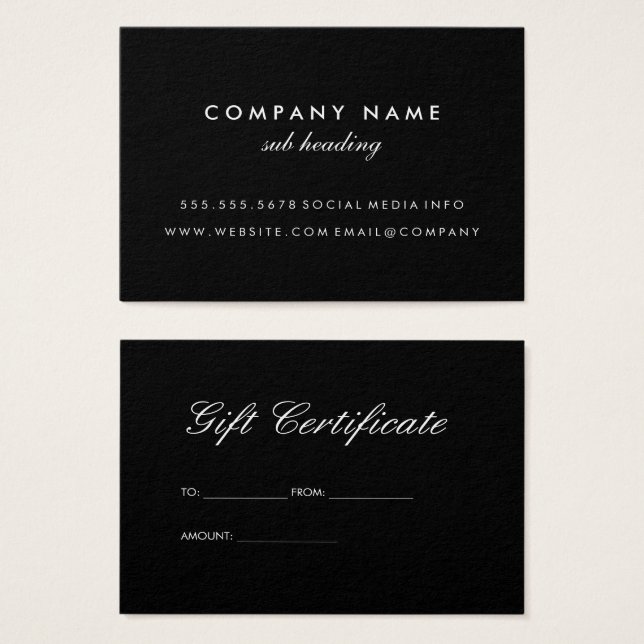 Enkel, minimalistisk svart visitkort (Framsida & baksida)