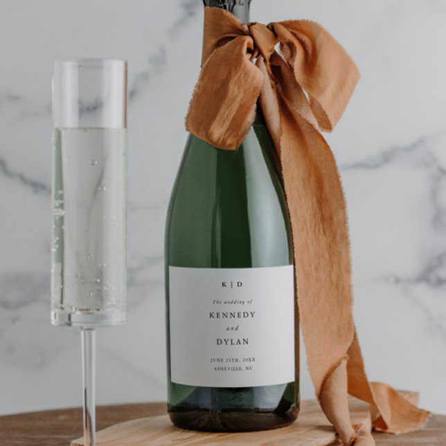 Enkel minimalistisk svart-vit bröllopsfest (Simple minimalist black and white elegant wedding sparkling wine label.)