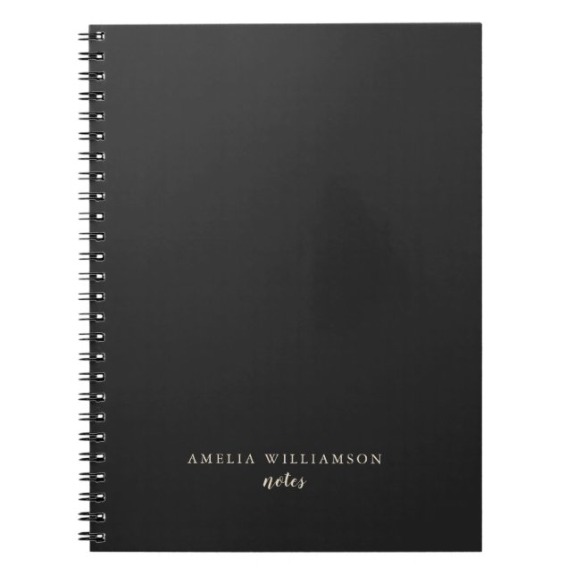 Enkel, minimalistisk svart vit Personlig Namn Anteckningsbok (Framsidan)