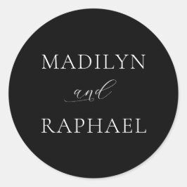 Enkel minimalistisk svart vit personlig vigsel runt klistermärke