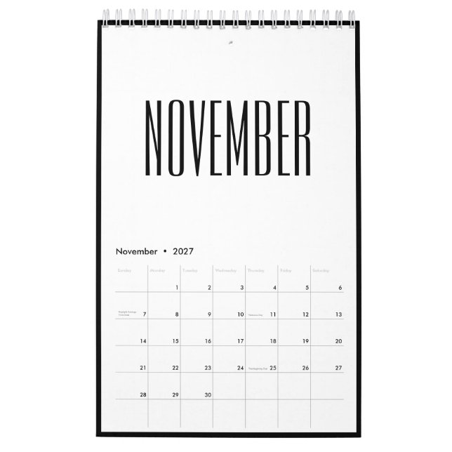 Enkel minimalistisk svart-vit ram 2027 kalender (Nov 2027)