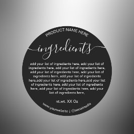 Enkel, minimalistisk svartvit ingredienslista runt klistermärke