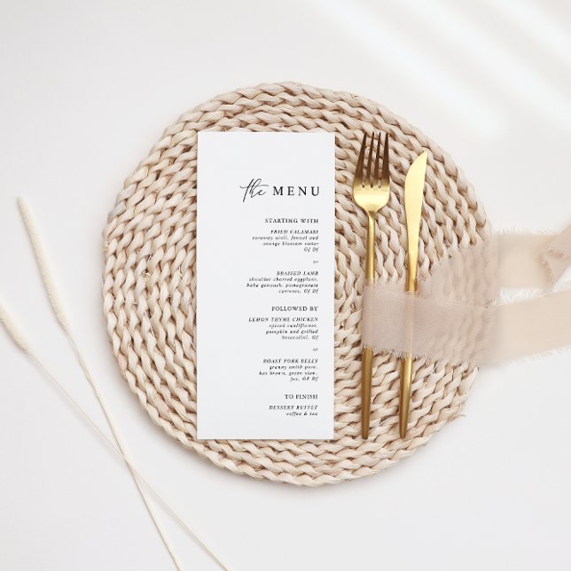 Enkel minimalistisk svartvitt Bröllop-middag Meny (Skapare uppladdad)