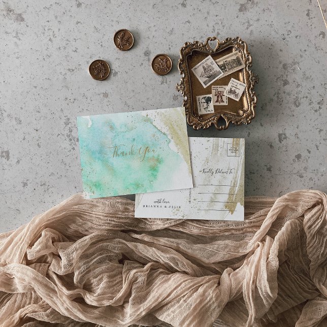 Enkel minimalistisk Tack för Guld och Grönt Vykort (Skapare uppladdad)