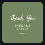 Enkel minimalistisk|Tack-förmån för Mörk Sage Bröl Fyrkantigt Klistermärke<br><div class="desc">Denna enkla minimalistisk|bröllop-tack för mörk är perfekt för en elegant bröllop-mottagning. Den klassiska designen har rustik mörk och elfenbenstypografi med ett modernt,  minimalt utseende. QSD115</div>