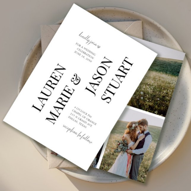 Enkel, minimalistisk typografi med svart Bröllop 3 Inbjudningar (Skapare uppladdad)