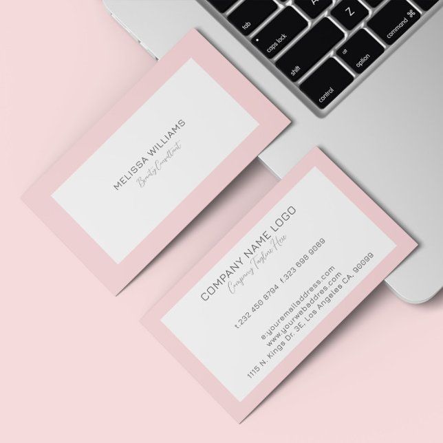 Enkel minimalistisk vit och Rosa Gräns Busi Visitkort (Skapare uppladdad)