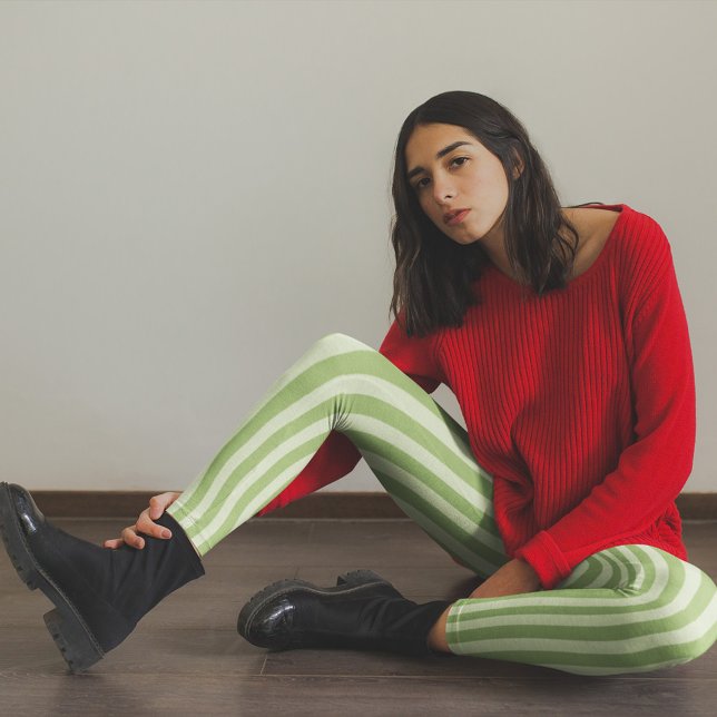 Enkel, minimalistisk Whimsical Cute Grönt stripe Leggings (Simple green striped whimsical leggings)