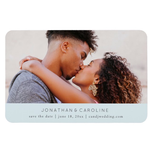 Enkel minimalt spara datumet, stort fotoblått magnet (Horisontell)