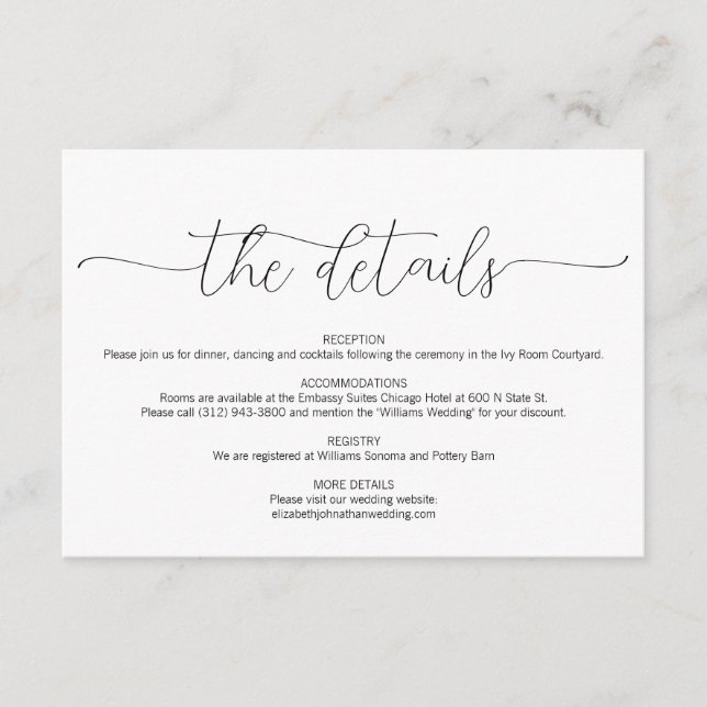 Enkel minimiinformation om skript Bröllop Tilläggskort (Framsida)