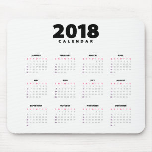 Enkel minimikalender för 2018 Mousepad Musmatta