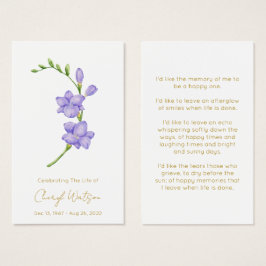 Enkel minnesgudstjänst för Freesia - bönkort Visitkort