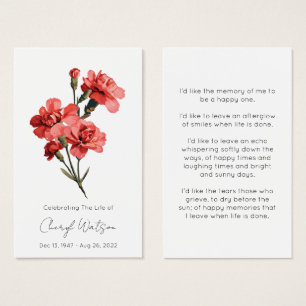 Enkel minnesgudstjänst för nejlika - bönekort visitkort