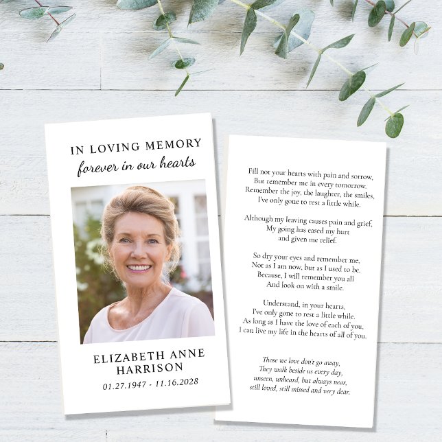 Enkel minnesgudstjänst Foto Bönkort Visitkort (Our elegant prayer card offers a lasting tribute to honor and remember a cherished loved one)
